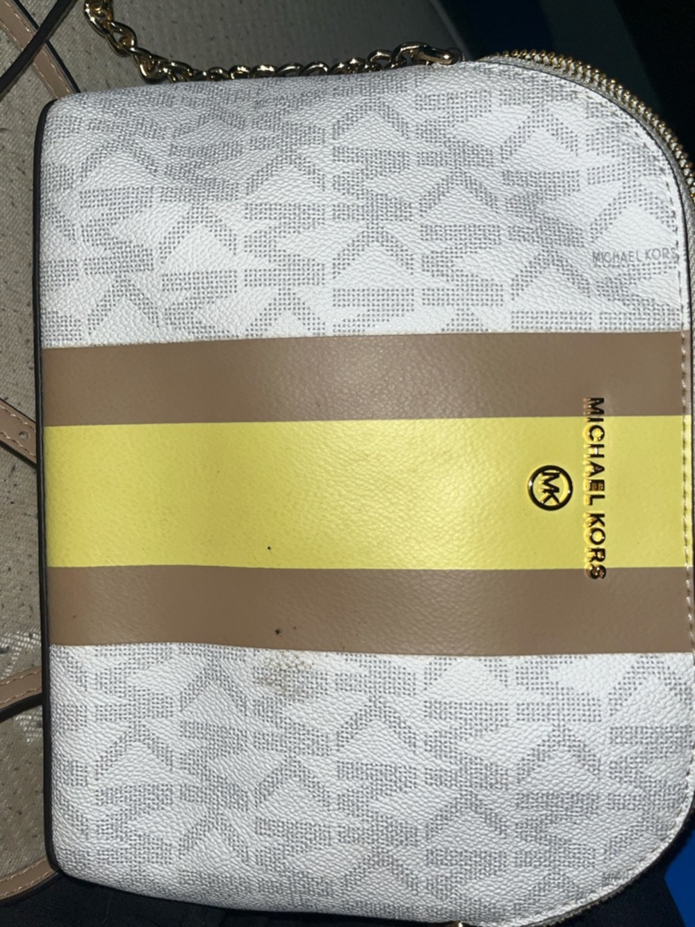 Michael Kors White, Yellow and Tan cross body bag.